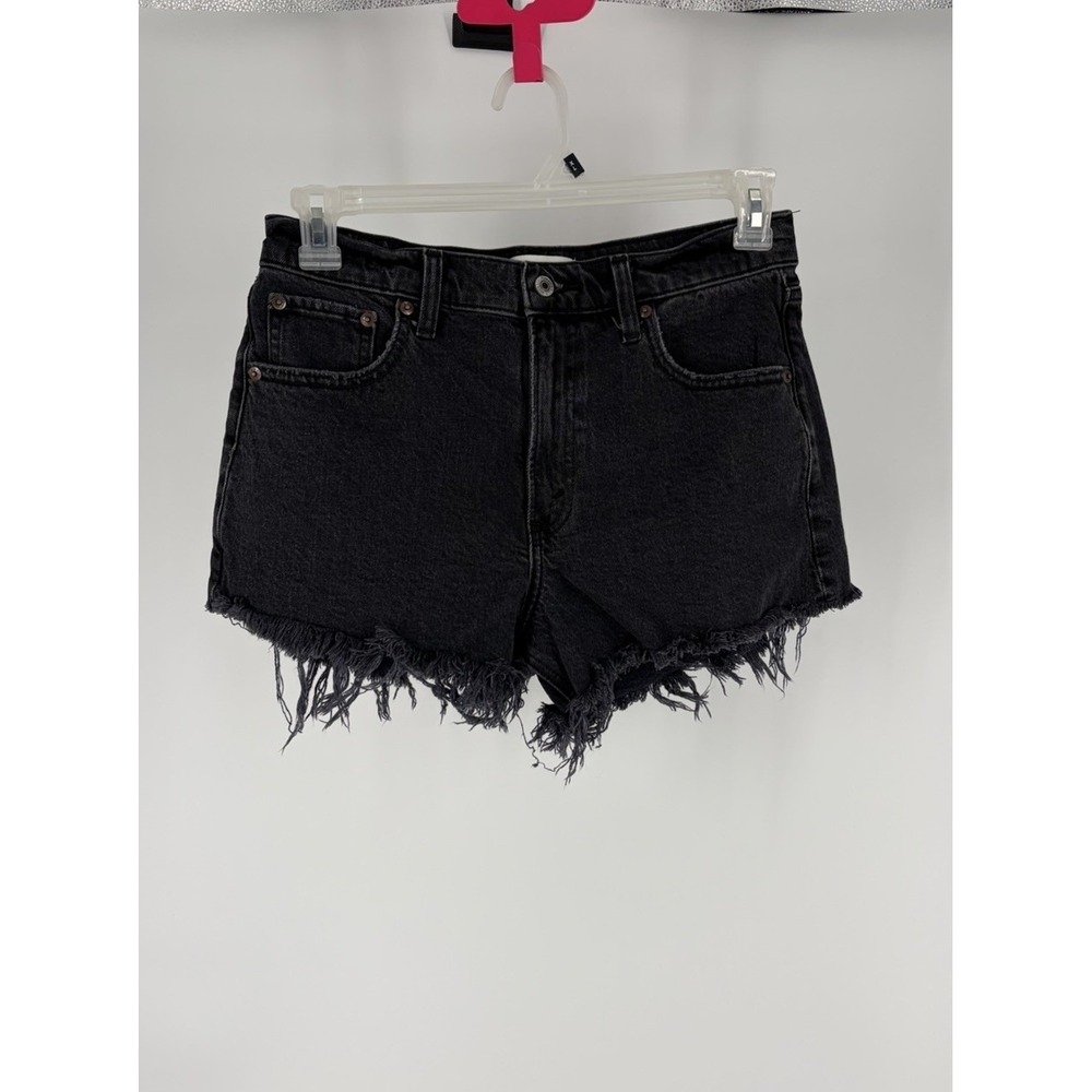 Abercrombie & Fitch The 90s Relaxed Cutoff High Rise Black Distressed Shorts 27